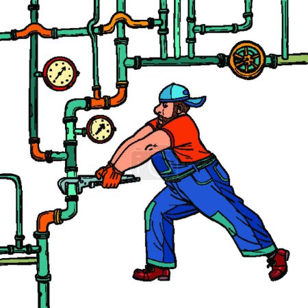 Illustration for Illustration of plumber repairs pipes - Royalty Free Image
