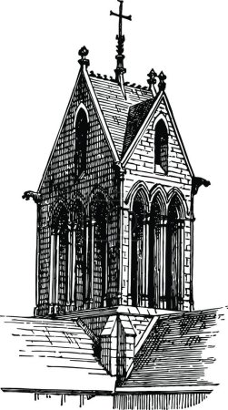 Téléchargez les illustrations : "Gable Tower in France, upper end,  vintage engraving." - en licence libre de droit