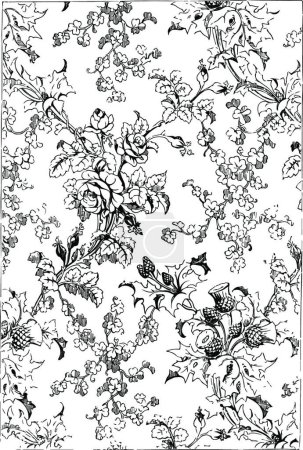 Ilustración de "Tejido de seda muestra un patrón de rosa, también se utiliza trébol y este" - Imagen libre de derechos