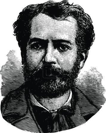 Illustration for Fredric Auguste Bartholdi, engraved simple vector illustration - Royalty Free Image