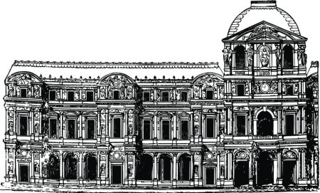 Illustration for Inner Facade of the Louvre, the national museum of France - Royalty Free Image