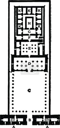 Téléchargez les illustrations : Plan du Temple d'Edfu style égyptien vintage architecture - en licence libre de droit