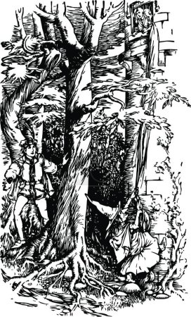 Ilustración de Rapunzel ilustración vector vintage en blanco y negro - Imagen libre de derechos