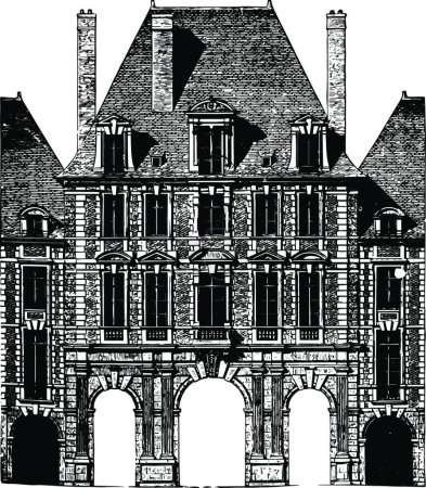 Ilustración de Palacio Real de París Faade oficialmente el Gran Louvre, diseño de ilustración vectorial - Imagen libre de derechos
