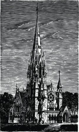 Ilustración de Iglesia conmemorativa o gracia en el centro de Harvard Yard, diseño de ilustración vectorial - Imagen libre de derechos