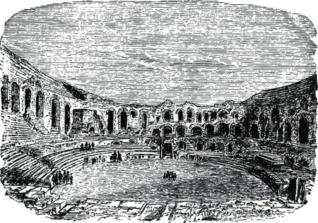 Illustration for The Amphitheater of Arles The town clock of Athens vintage illustration - Royalty Free Image