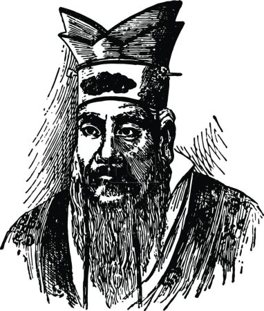Illustration for Confucius black and white vintage vector illustration - Royalty Free Image