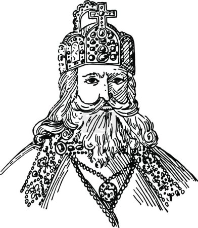Ilustración de Charlemagne ilustración vector vintage en blanco y negro - Imagen libre de derechos