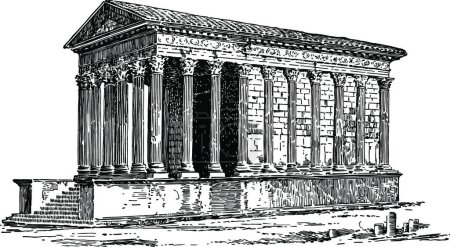 Illustration for A Roman Temple Located at Nimes in southern France vintage - Royalty Free Image