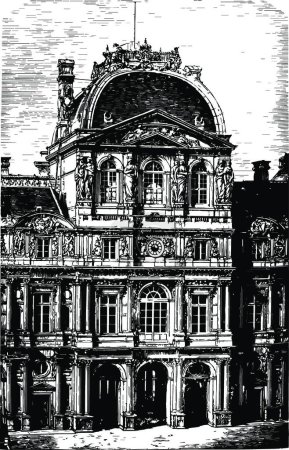 Ilustración de Faade interior del Louvre un monumento histórico ilustración vector vintage - Imagen libre de derechos