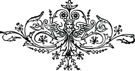 Illustration for Divider with Angel are decorated with floral arrangements - Royalty Free Image