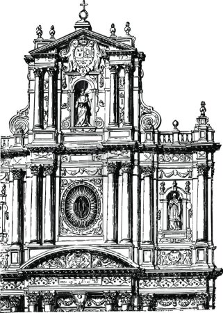 Ilustración de Faade de la Iglesia de San Pablo y San Luis en Paris vintage - Imagen libre de derechos