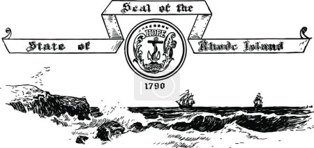 Téléchargez les illustrations : Le sceau de l'État du Rhode Island en 1790 illustration vintage - en licence libre de droit