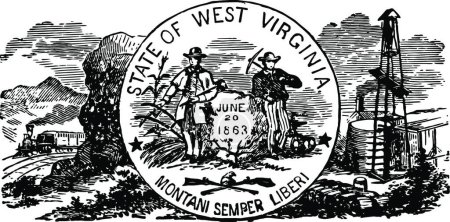 Illustration for The official U.S. state seal of West Virginia vintage illustration - Royalty Free Image