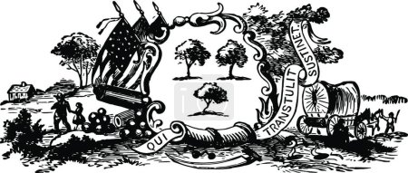 Téléchargez les illustrations : Le sceau officiel du Connecticut colonial en 1635 illustration vintage - en licence libre de droit