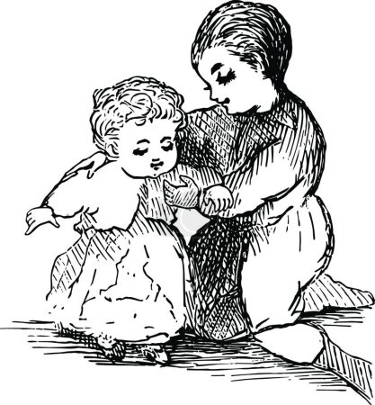 Illustration for Baby Being Dressed by her Mother in this picture vintage engraving - Royalty Free Image