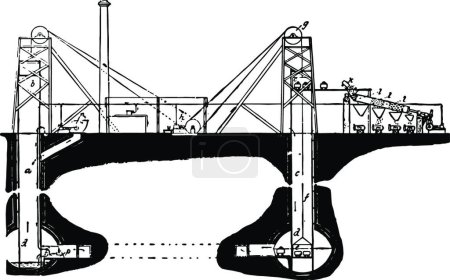 Illustration for Machinery black and white vintage vector illustration - Royalty Free Image