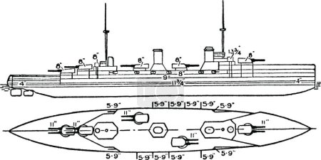 Téléchargez les illustrations : Navire impérial japonais Kongo Class Battlecruiser, illustration vintage - en licence libre de droit