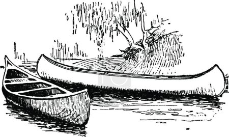 Ilustración de Canoas, ilustración vectorial simple grabada - Imagen libre de derechos