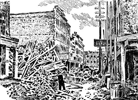 Ilustración de Terremoto ilustración vector vintage en blanco y negro - Imagen libre de derechos