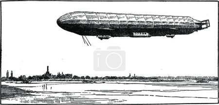Téléchargez les illustrations : Illustration vectorielle vintage Zeppelin noir et blanc - en licence libre de droit