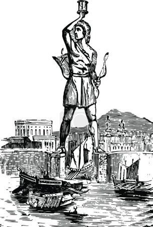Illustration for "Colossus at Rhodes, vintage illustration. " - Royalty Free Image