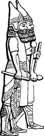 Illustration for Assyrian Figures, engraved simple vector illustration - Royalty Free Image