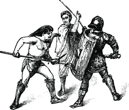Ilustración de Gladiadores, ilustración vectorial simple grabada - Imagen libre de derechos