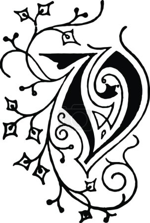 Illustration for V Floral initial letter, engraved simple vector illustration - Royalty Free Image