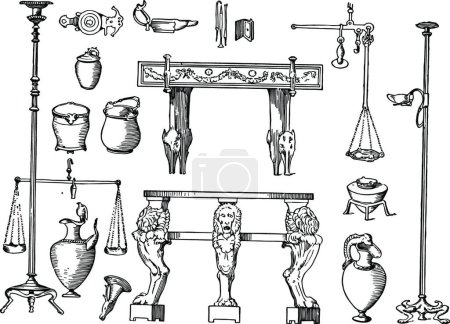 Illustration for "House Furniture from Pompeii vintage illustration. " - Royalty Free Image
