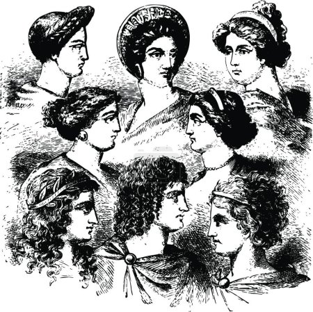 Ilustración de Tipos de mujeres griegas, ilustración vectorial simple grabada - Imagen libre de derechos