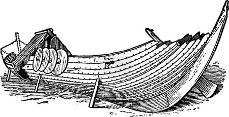 Illustration for Viking boat, engraved simple vector illustration - Royalty Free Image