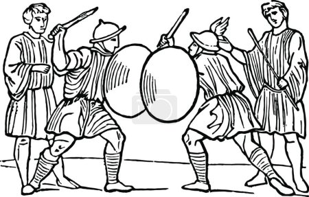 Téléchargez les illustrations : Illustration vectorielle vintage Gladiatores noir et blanc - en licence libre de droit