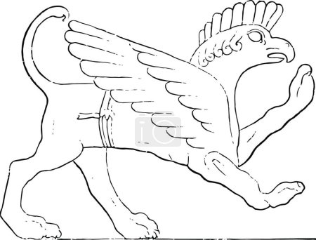 Ilustración de Grifo esculpido de las esculturas en las ruinas de Nínive - Imagen libre de derechos