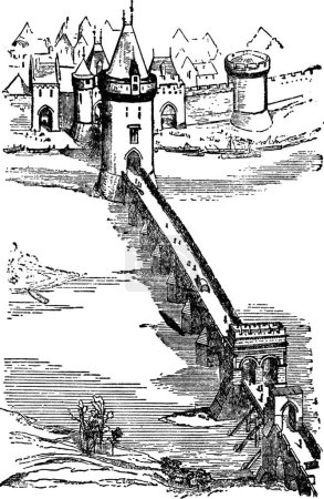 Illustration for "Saintes Bridge, vintage illustration." - Royalty Free Image