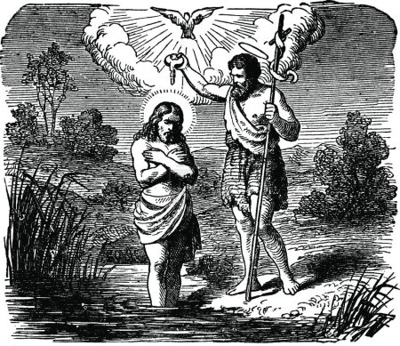 Ilustración de "The Baptism of Jesus by John the Baptist in the Jordan River vin" - Imagen libre de derechos