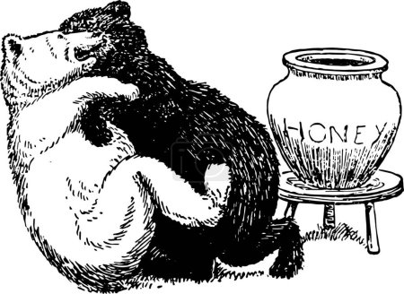 Ilustración de Osos y miel, ilustración vectorial simple grabada - Imagen libre de derechos