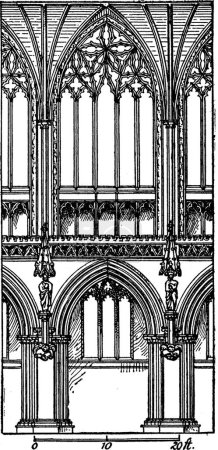 Ilustración de "One Bay of Choir, Lichfield Cathedral, growing monastic complex," - Imagen libre de derechos