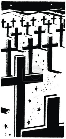 Illustration for "Cross Headstones in Graveyard vintage illustration. " - Royalty Free Image