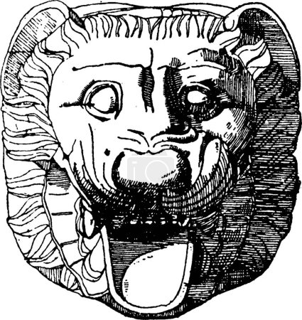 Ilustración de "Cabeza de león gárgola, poca variación, grabado vintage." - Imagen libre de derechos