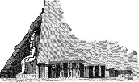 Ilustración de Sección transversal del Gran Templo de Abu Simbel, ilustración vectorial simple grabada - Imagen libre de derechos