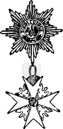 Téléchargez les illustrations : Aigle noir décoration militaire de l'Europe, gravé illustration vectorielle simple - en licence libre de droit