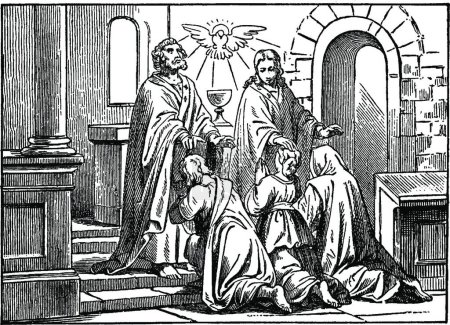 Illustration for Peter and John Laying Hands on Baptized Converts - Royalty Free Image