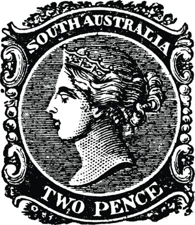 Ilustración de Australia Meridional Sello de dos peniques de 1867 a 1868, ilustración vectorial vintage - Imagen libre de derechos