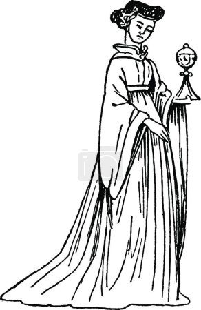 Téléchargez les illustrations : Costume Féminin du 15ème siècle Angleterre, illustration vintage - en licence libre de droit