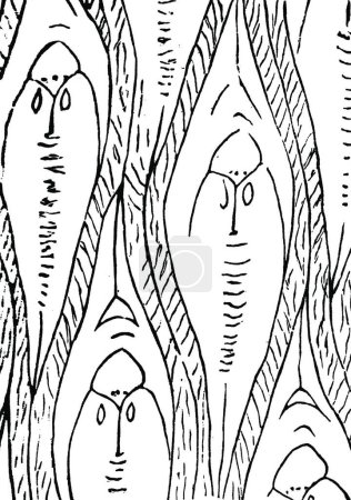 Téléchargez les illustrations : Illustration vectorielle vintage Lepidodendrids noir et blanc - en licence libre de droit