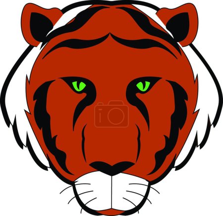 Illustration for "Tiger with green eyes, illustration, vector on white background." - Royalty Free Image