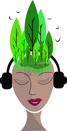 Illustration for Color illustration of woman listening to music - Royalty Free Image