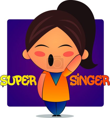Illustration for Singing girl with brown ponytail and purple background - Royalty Free Image