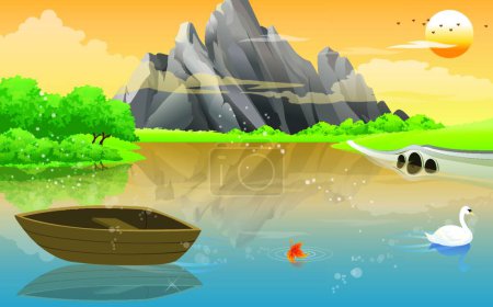 Ilustración de "Barco en el lago, ilustración" - Imagen libre de derechos